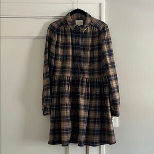 Sezane Plaid Mini Dress in Brown and Blue